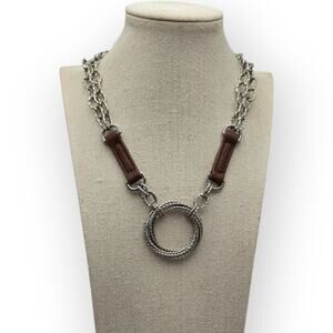 Cookie Lee Silver & Leather Circle Pendant Necklace